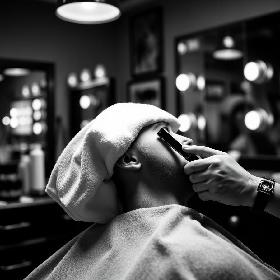 Hot towel straight razor shave in progress