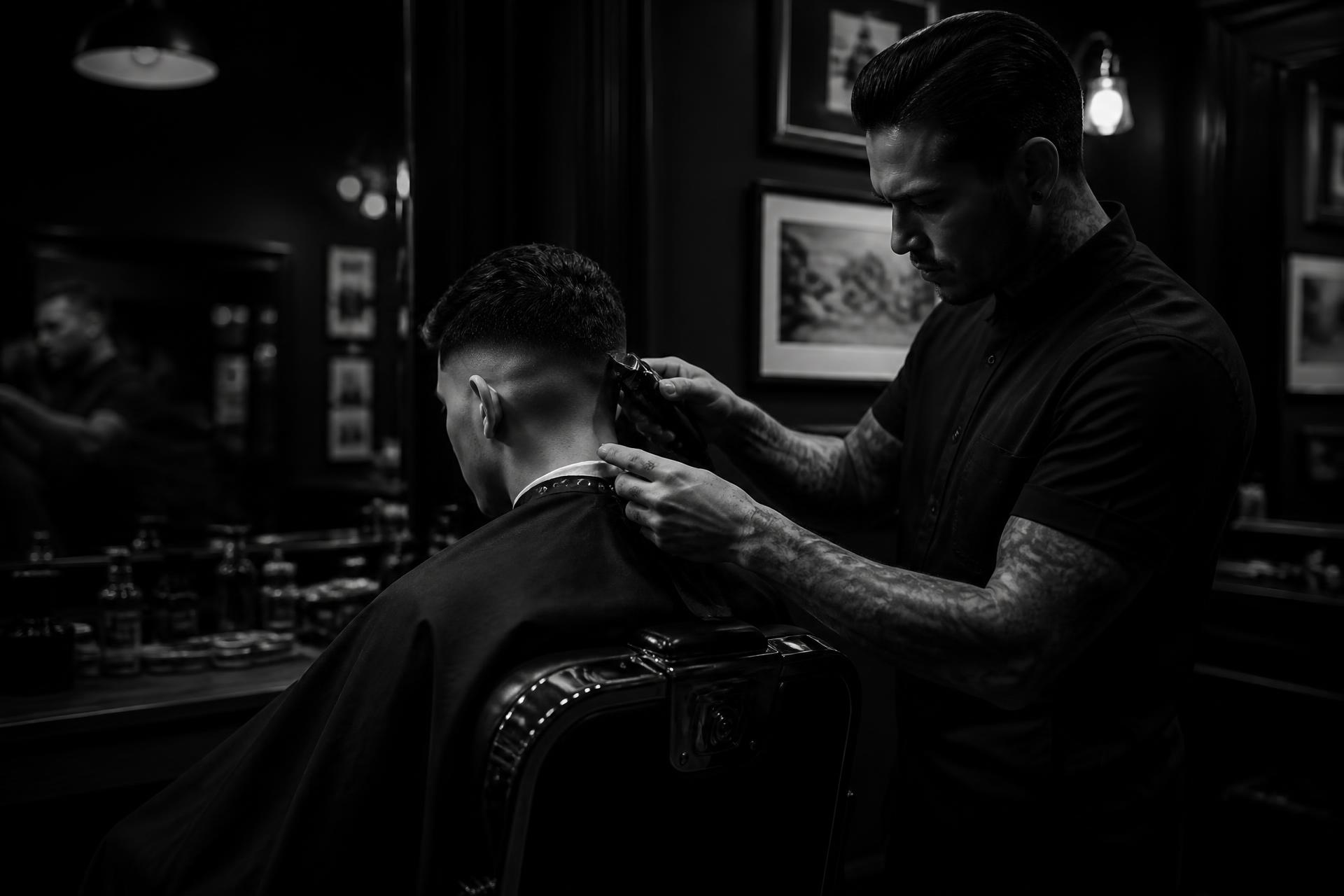 Barber giving a precision skin fade inside Vintage Barbers